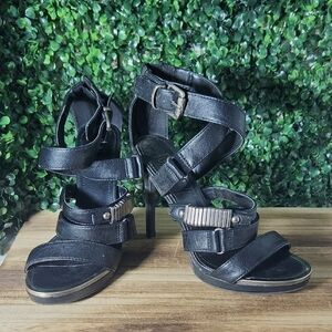 DKNY Black Strappy Chunky Heel Sandals Size 6.5